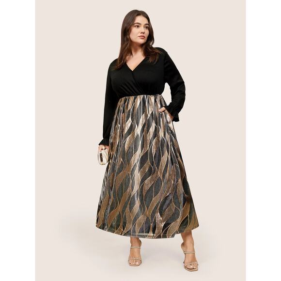2X 18 20 Plus Size BloomChic Glittery Metallic Maxi Comfy Dress Stretchy Pockets - Picture 1 of 7
